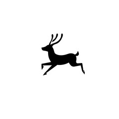 Fototapeta premium Minimalistic logo featuring a silhouette of a leaping deer in black color against a white background