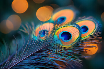 Stunning peacock feather captures vibrant colors at night © Bohdan