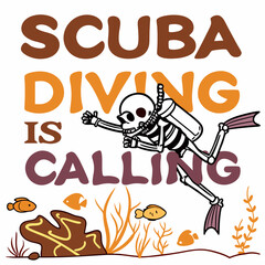 Scuba Diving Is Calling Funny Skeleton Diver With Tropical Fish Underwater