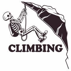 Skeleton Rock Climbing Adventure Death Defying Feat Halloween Graphic Apparel Design Illustration