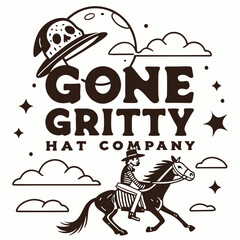Gone Gritty Hat Company Logo With Cowboy Moon And Skull Hat Graphic