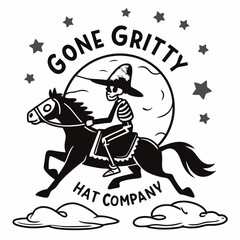 Skeleton Cowboy Riding Horse Under Stars Gone Gritty Hat Company Logo