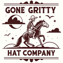 Skeleton Cowboy On Horse Riding Under Moon For Hat Company Logo Design