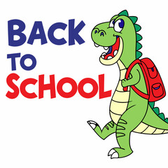 Cartoon Dinosaur With Backpack Back To School Illustration Vector Graphic Design