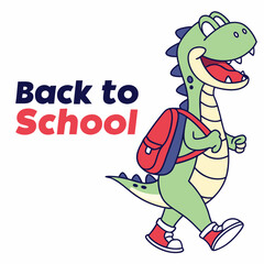Back To School Cartoon Dinosaur With Backpack And Shoes Ready For Education