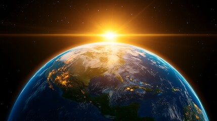 Obraz premium Earth rising with sunrise from space.