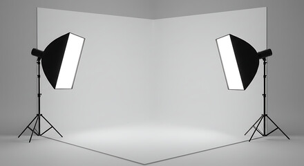 Photography studio setup with softbox lighting and backdrop for product