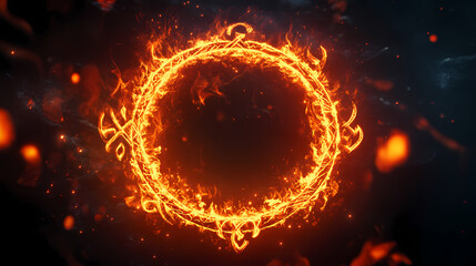 Fototapeta premium Flaming runic circle on dark background. Runic Portal. Illustration