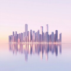 Fototapeta premium a modern cityscape at dawn with soft digital light accents and minimalist building forms isolated on a plain background an urban skyline bathed in early morning pastel hues enhanced