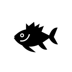 Fototapeta premium Black silhouette of a minimalist fish icon with distinct features showcasing simplicity and modern design elements