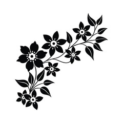 "Elegant Black Floral Corner Design, Decorative Silhouette of Flowers and Leaves for Invitations, Crafts, Tattoos, and Artistic Projects"