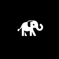 Fototapeta premium Minimalist white elephant logo on black background represents simplicity and creativity for branding and design