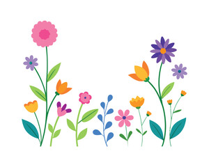 Colorful Floral Frame Corner, Bright Flower Design for Invitations and Crafts