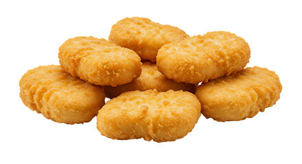 Golden crispy chicken nuggets piled together on a white background perfect for fast food imagery