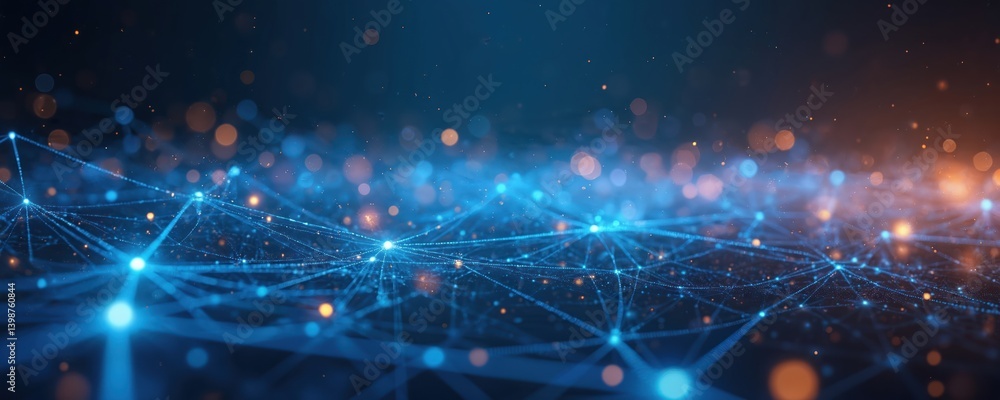 Aufkleber Abstract digital network connections on blue background. Glowing lights dots with connection lines. Tech design for digital, science, tech business. Communication, social media concept. Innovative