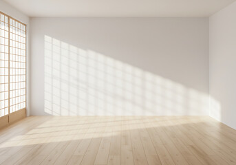 Fototapeta premium Minimalist interior design empty room with light wood floor and window