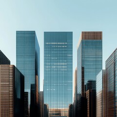 Fototapeta premium a cluster of highrise buildings with reflective minimalist facades isolated on a plain background sleek skyscrapers