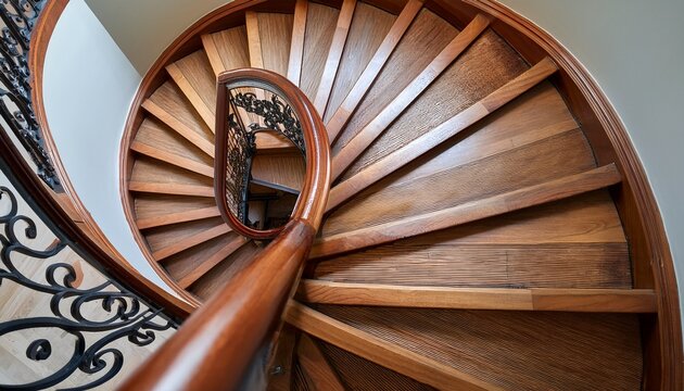 elegant spiral wooden staircase with ornate railing and stin classic interior architecture design curved winding structure with traditional wood construction and geometric pattern