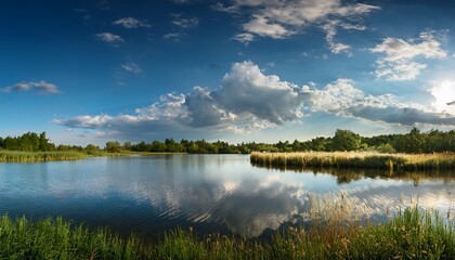 Fototapeta premium serene lakeside view under a vast sky