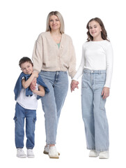Fototapeta premium Portrait of mother with her kids on white background