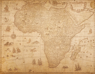 Old geographical map of the Africa of the 18 century. Collage. A good background for design on the theme of travel, geography, history etc.