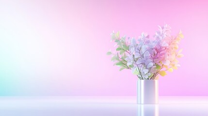 Obraz premium Pastel colored flowers in a vase on a gradient background