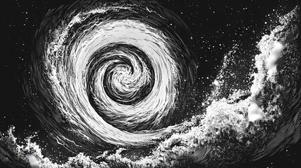 Scratch engraving of a swirling galaxy intricate star patterns and bold contrast in black and white. Cosmic Engraving. Illustration