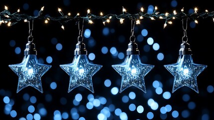 Blue star-shaped string lights create a magical night ambiance.