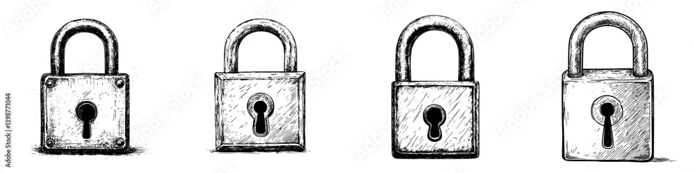 Poster different styles of locks displayed in a row showcasing various designs and mechanisms for security