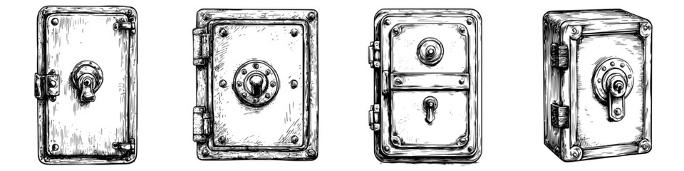 Fototapeta premium Collection of vintage safes showcasing intricate designs and locking mechanisms from different eras and styles
