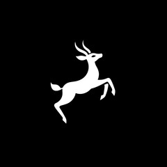 Obraz premium Logo design featuring a minimalist white deer icon on a black background representing elegance and simplicity in vector art