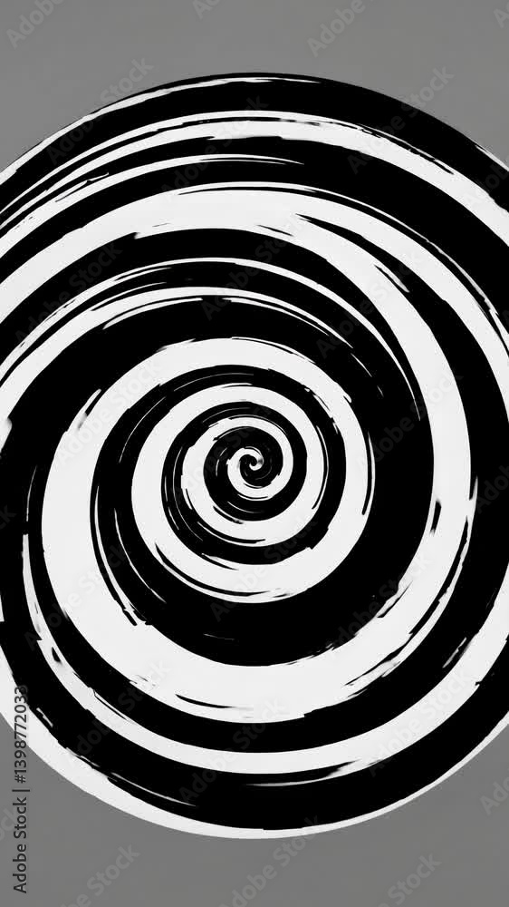 Poster aerial view of a black and white spiral pattern, creating a hypnotic, dynamic effect. ideal for a vi