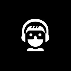Obraz premium Minimalist logo design featuring a vector icon of a person wearing headphones in black and white