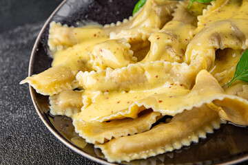 Pappardelle pasta filling main course appetizer vegetables dish fresh delicious gourmet food...
