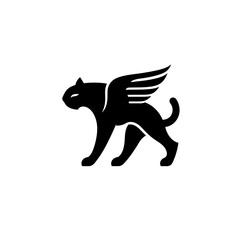 Minimalist vector logo featuring a cat with wings in black and white design