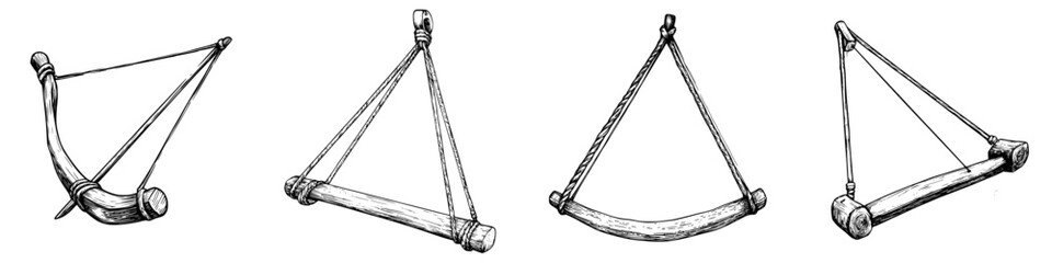 Historical illustrations of various types of bows highlighting their design and construction methods in ancient archery