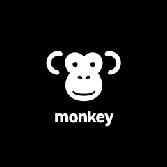 Minimalist logo design featuring a playful monkey icon in black and white colors, perfect for modern branding
