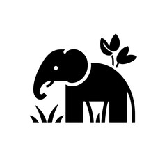 Fototapeta premium Illustration of an elephant in a minimalistic style featuring simple shapes and a monochrome color scheme showcasing nature elements