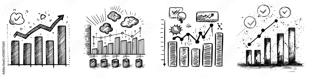 Poster trends and data visualization with drawn graphs and charts for insightful analysis