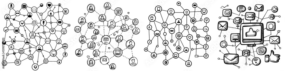 Poster visual representation of network connections and communication patterns in digital environments