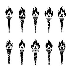 Torch Silhouette Vector Bundle Black and White Torch Clipart EPS Illustration