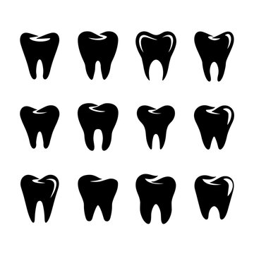 Tooth Silhouette Vector Bundle Black and White Tooth Clipart EPS Illustration