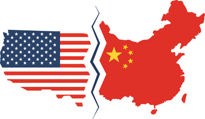 usa and china trade war symbolized by broken line representing economic divide vector illustration