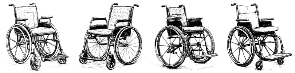 Fototapeta premium Different designs of wheelchairs showcased in a creative and artistic manner, highlighting their unique features and styles