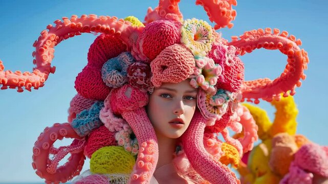 Models Featuring Unique Octopus Headwear Fashion.