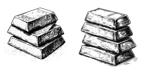 Artistic representation of gold bars stacked together in a detailed sketch
