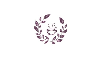 Obraz premium A decorative laurel wreath design with a steaming coffee cup.