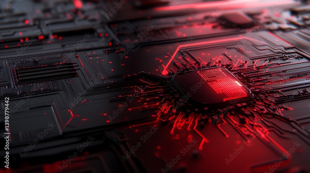Aufkleber a detailed close-up view of a futuristic circuit board with illuminated processor.