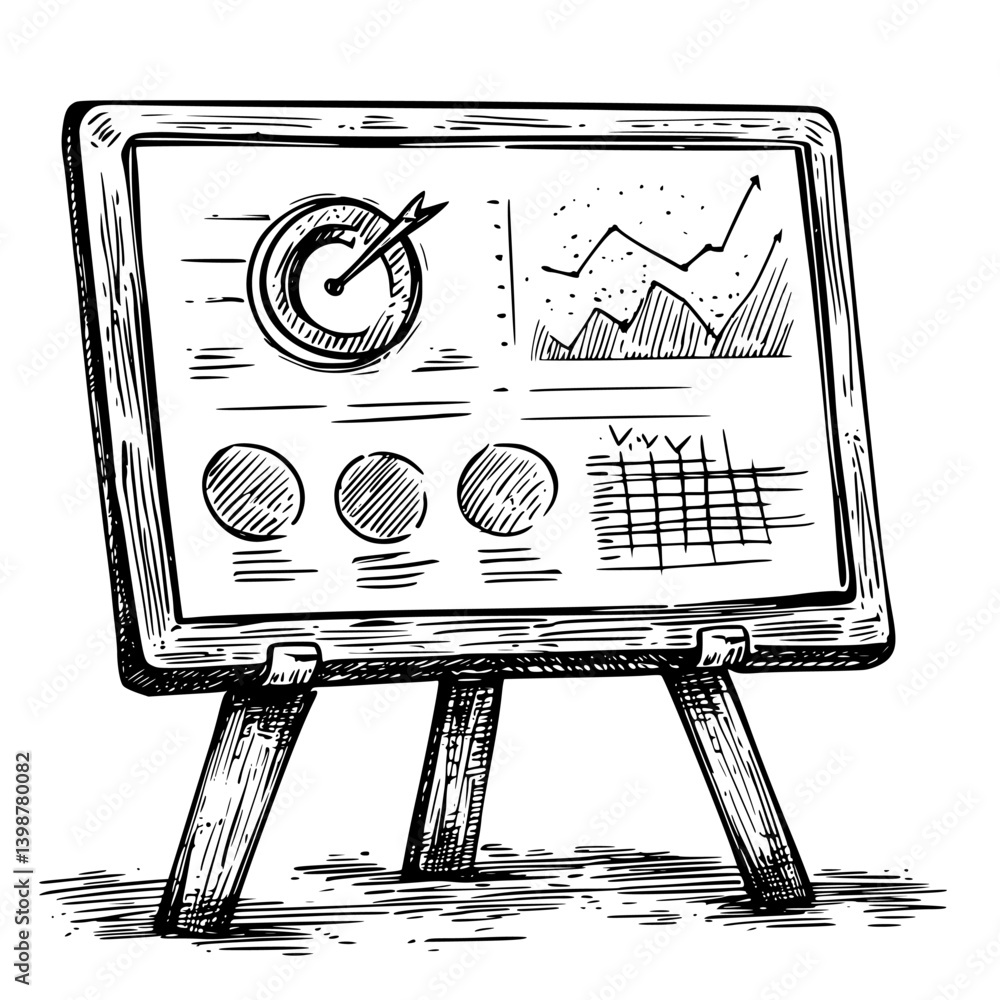 Poster presentation board displaying graphs and data analytics in a business meeting setting