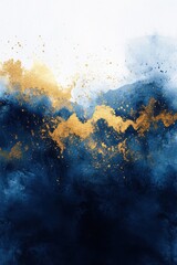 Abstract fluid art with gold and blue accents